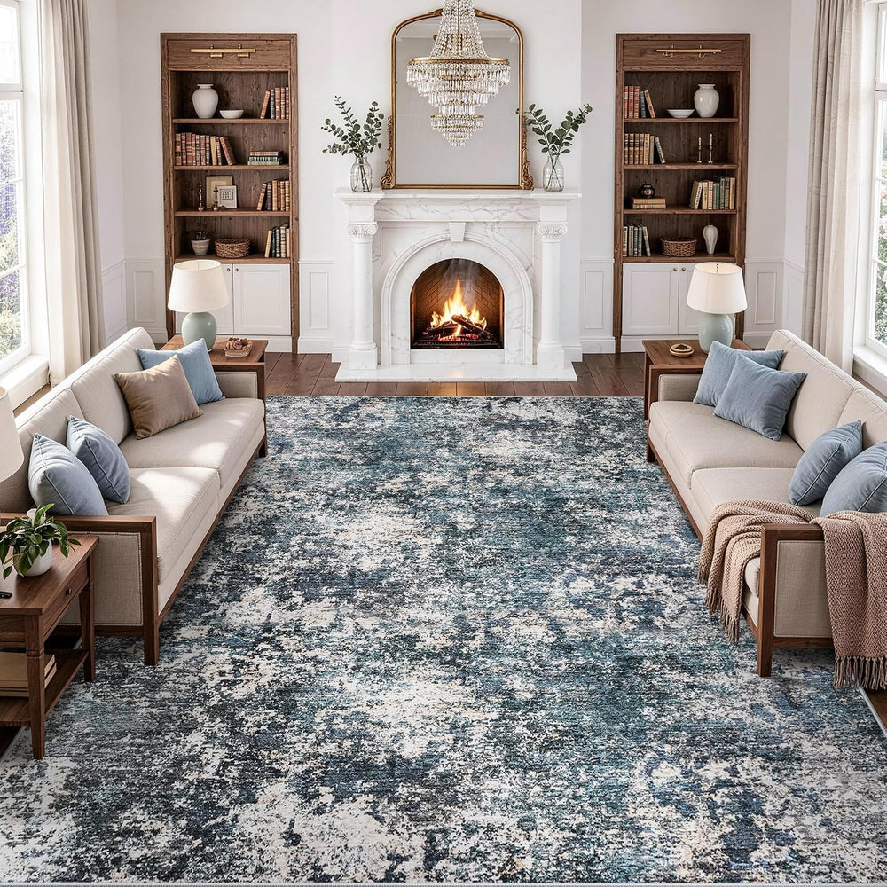 Area Rug 12x15 Living Room: Washable Low Pile Stain Resistant Indoor Carpet