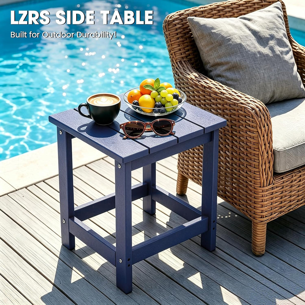 LZRS Patio Side Table, Heavy Duty HDPE Outdoor End Table with Wood Texture, W...