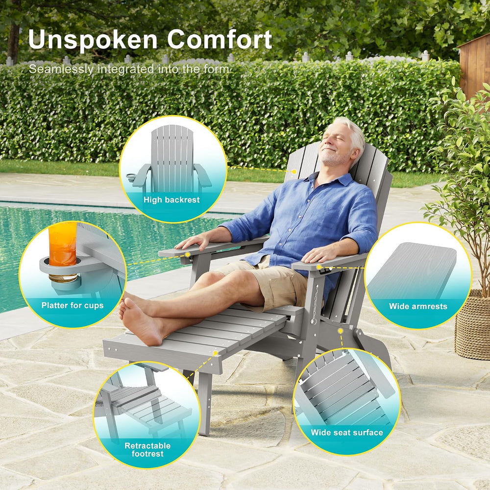 HDPE Folding Adirondack Chair with Footrest, 3-Position Adjustable