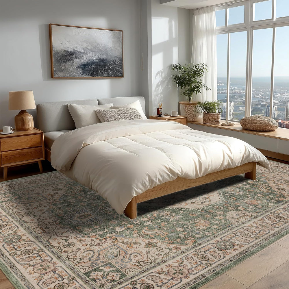 Ruaruarug Washable Area Rug 8×10 for Living Room, Ultra Soft, Celadon