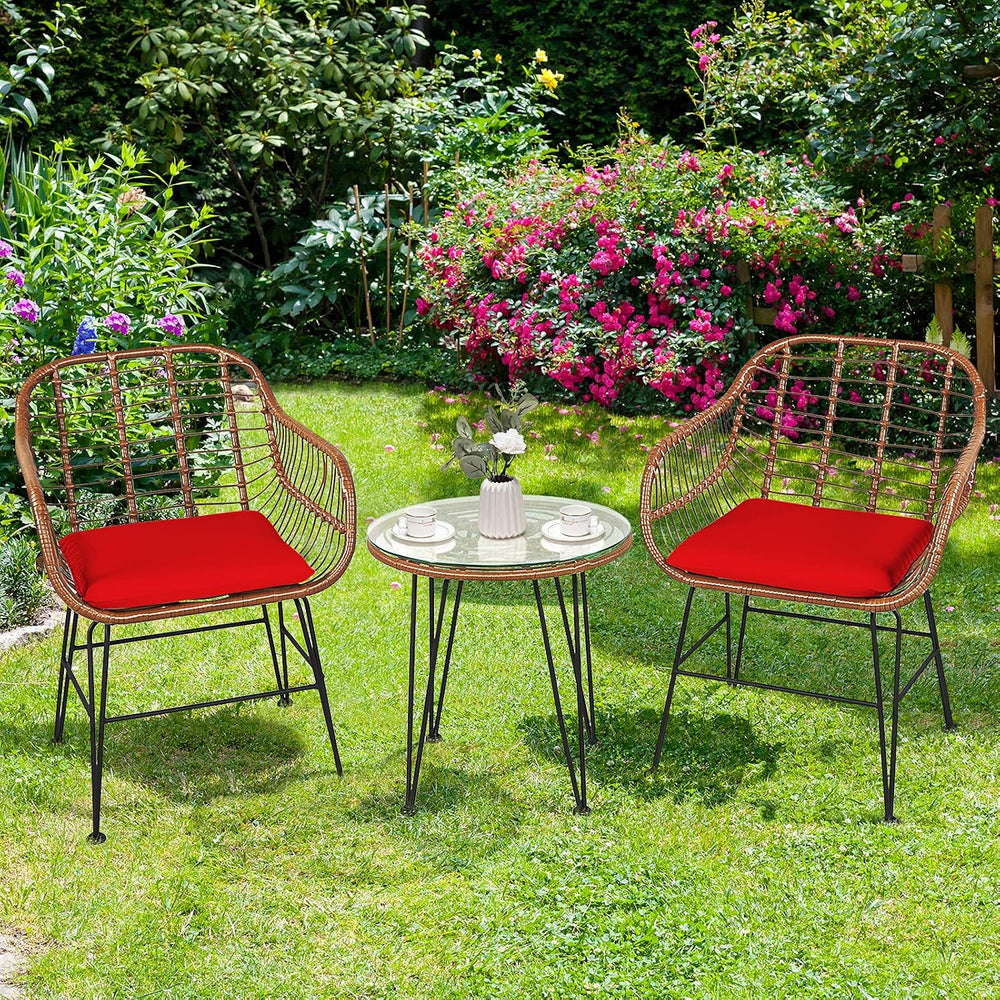 Tangkula 3 Pieces Patio Conversation Bistro Set, Outdoor Wicker Furniture w/R...