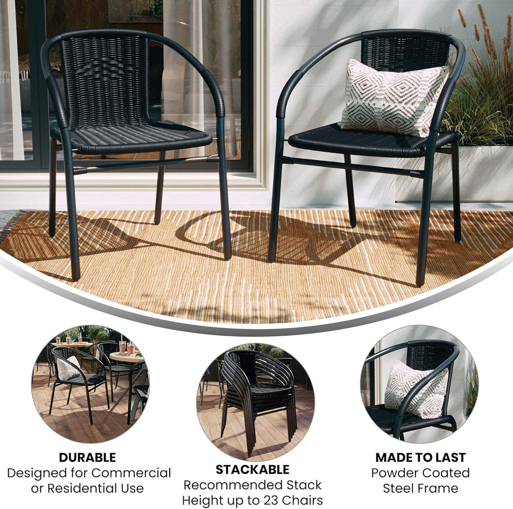 Flash Furniture Modern Rattan Indoor/Outdoor Restaurant Dining Chairs, Stacka...