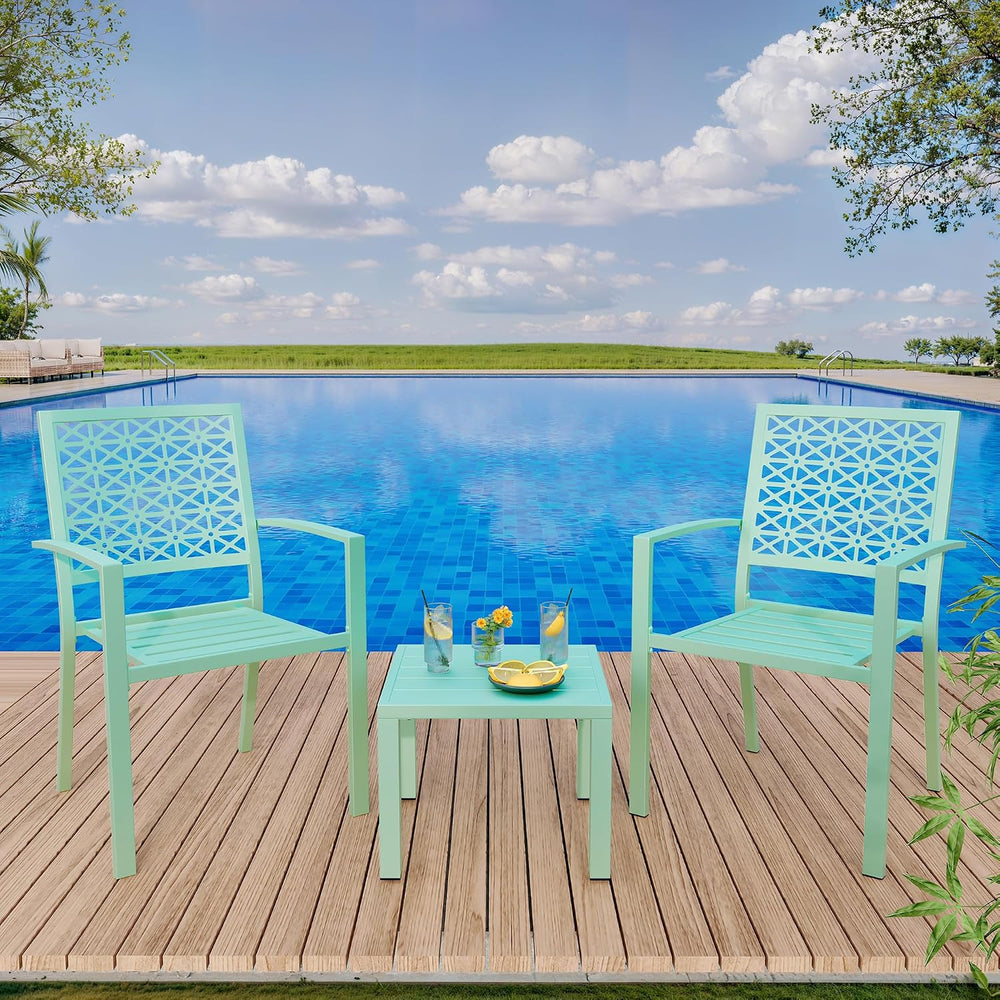3 Piece Patio Bistro Set, Stackable Patio Dining Set, Green