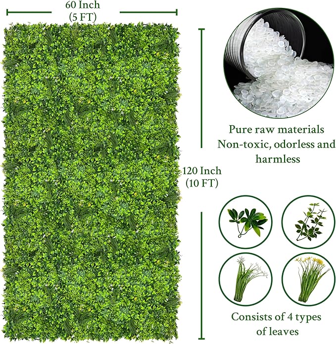 Artificial Plant Wall Roll: 60 X 120 in (50 sqft) UV-Anti Ivy Privacy Fence S...