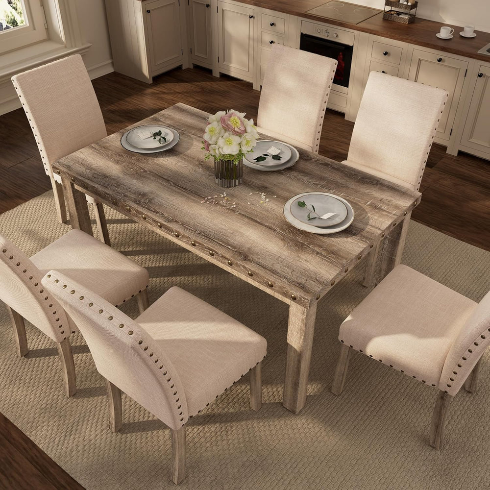 Modern Fort 7-Piece Farmhouse Dining Table Set for 6, 60" Rectangular Wo...