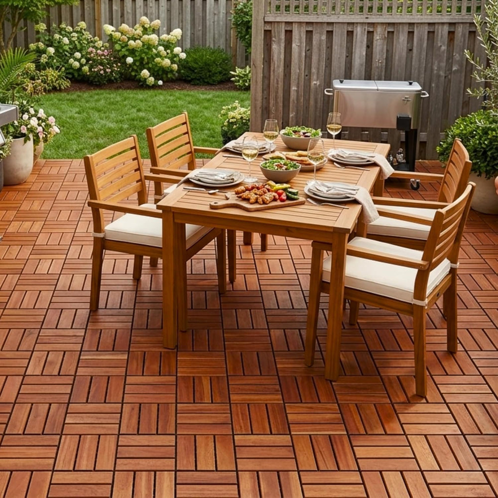 Jurax Interlocking Wood Deck Tiles, 10Pcs Patio Flooring, Red Oak