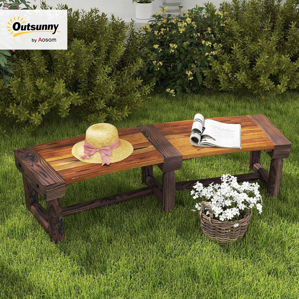 Outsunny Wooden Garden Bench Semicircular Round Outdoor Tree Bench Brown