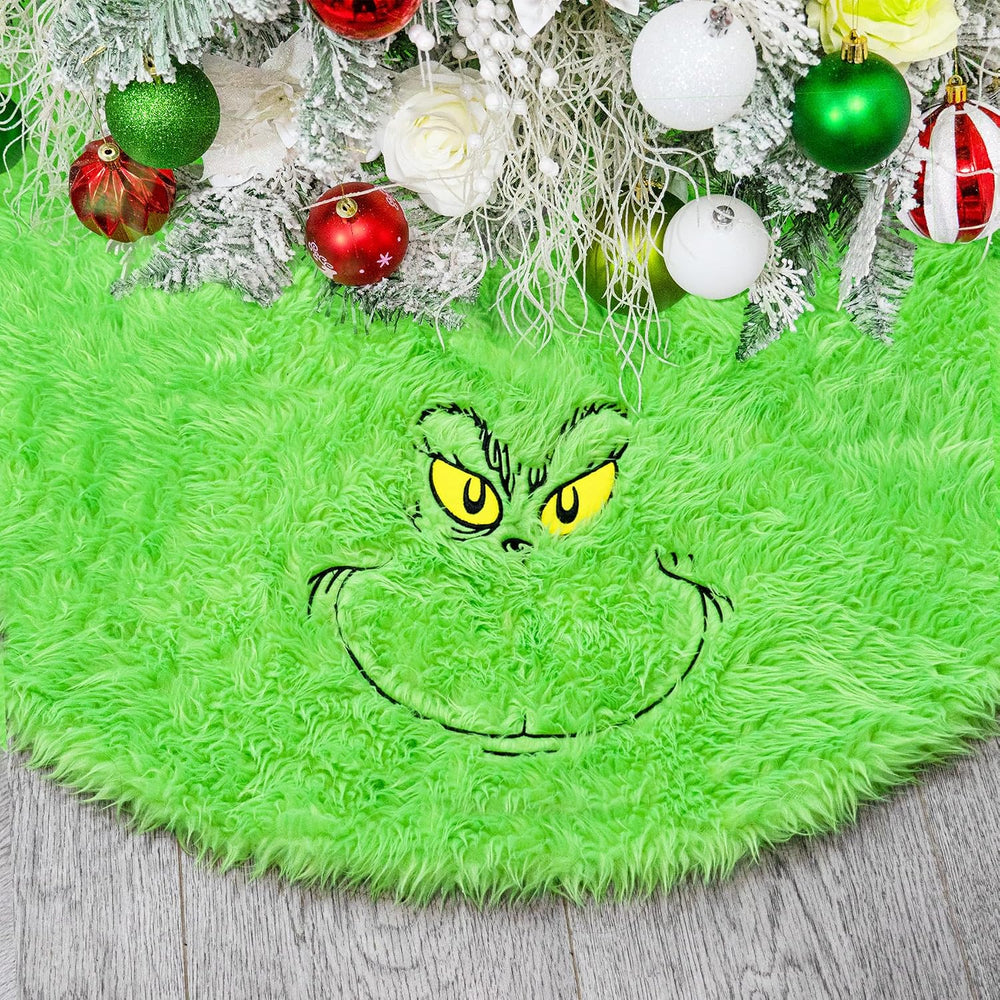 48 inch Green Christmas Tree Skirt, Plush Faux Fur Xmas Tree Skirt | Whimsica...