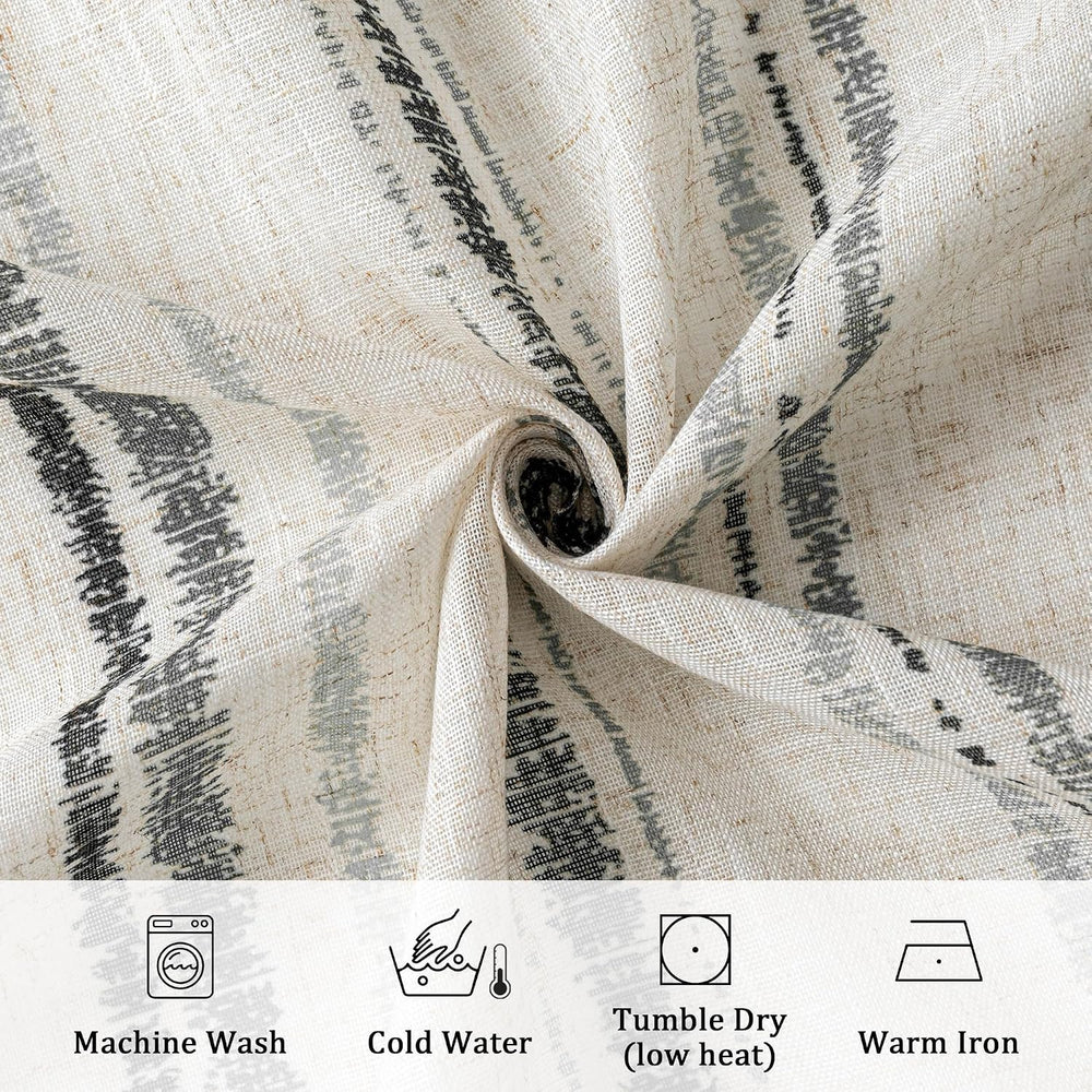 MYSKY HOME Grey Striped Linen Curtains for Living Room 84 Inches 2 Panels