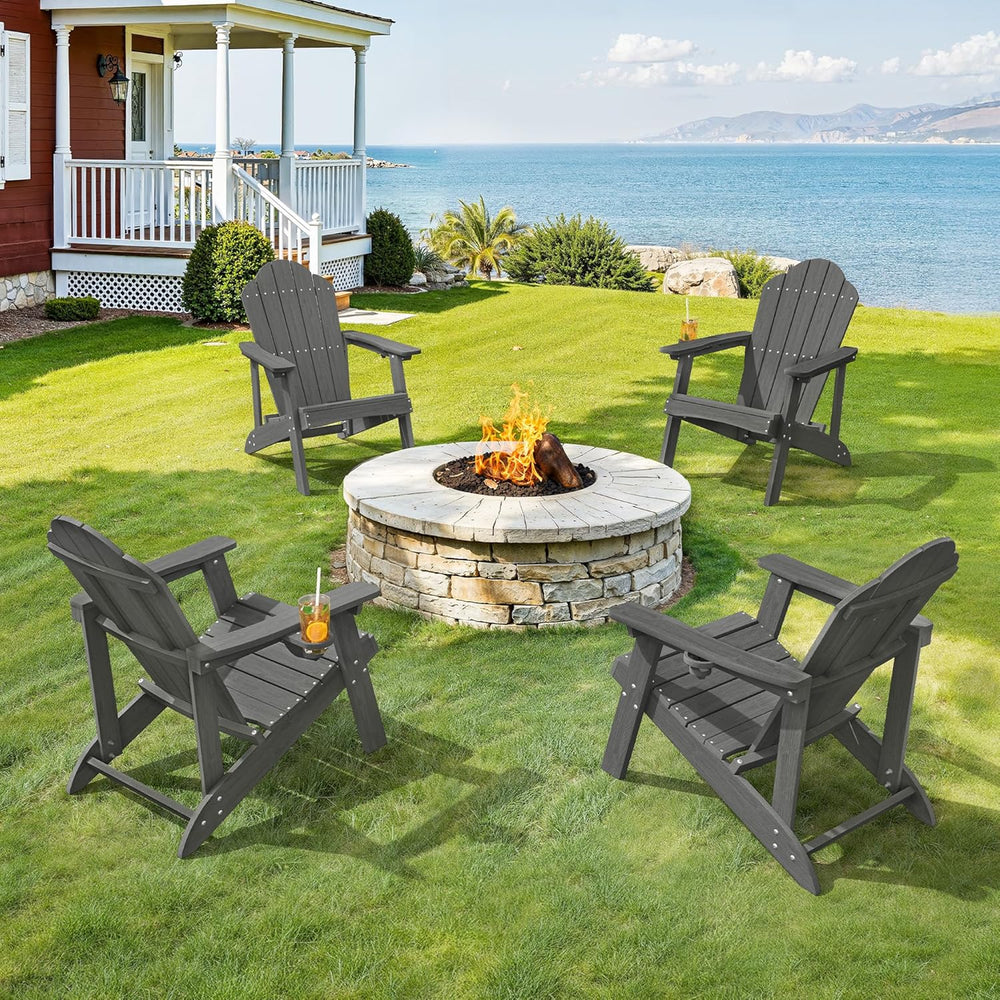 LUE BONA HDPE Adirondack Chairs Set of 4, Dark Gray Fire Pit Chairs