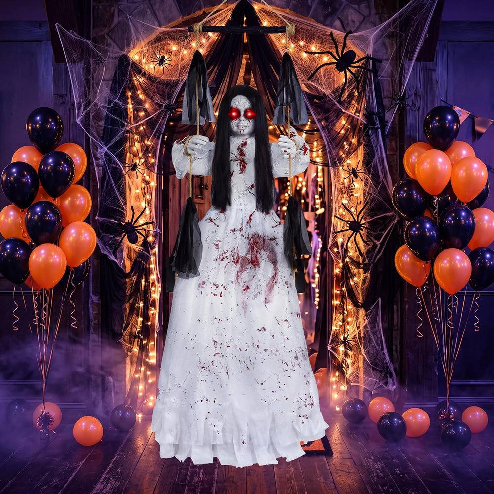 Halloween Decorations Outdoor, Scary Hanging Swinging Girl Props Sound & ...