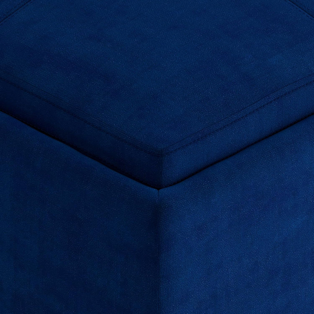 SIMPLIHOME Avalon 35" Wide Velvet Square Storage Ottoman in Blue