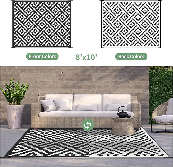 GENIMO Outdoor Rugs 8x10 Waterproof, Reversible Mats, Area Plastic Straw Rug,...