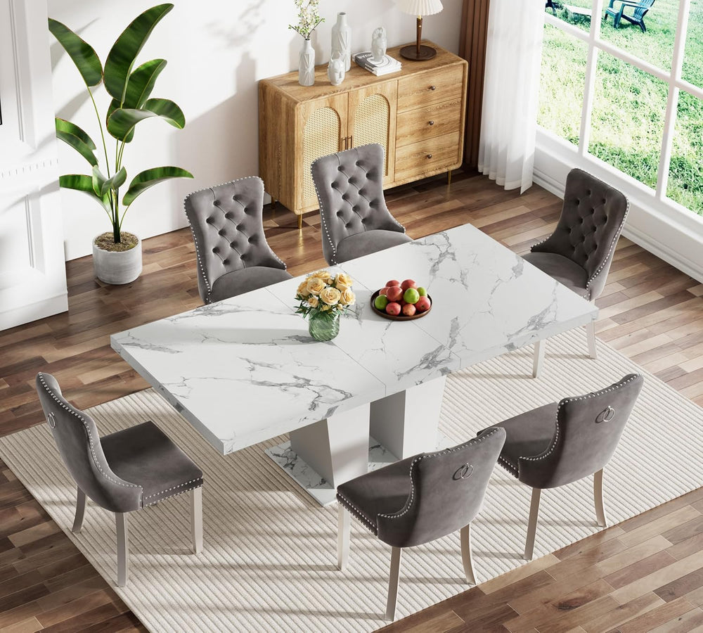 7-Piece Extendable Dining Table Set for 6-8 People 63"-78.7" Kitche...