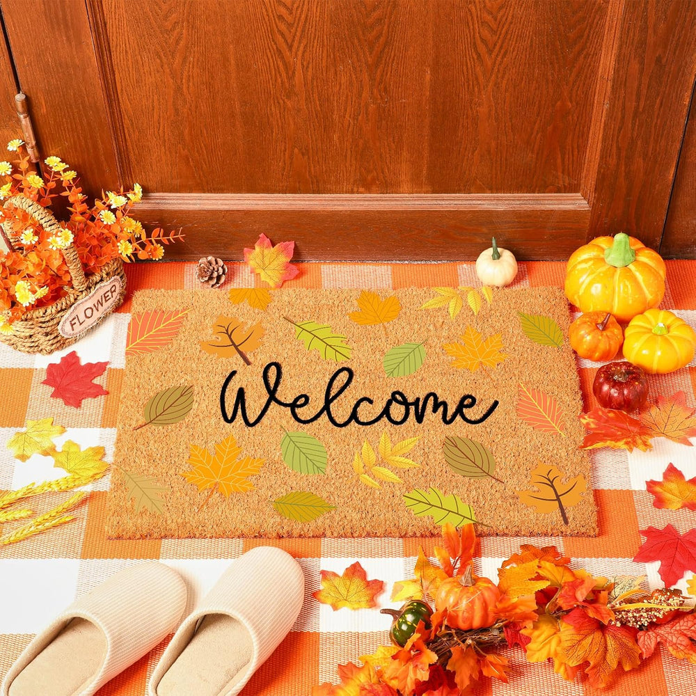 Moucuny 2 Pcs Thanksgiving Welcome Doormat for Fall Outdoor Decor, Non Slip
