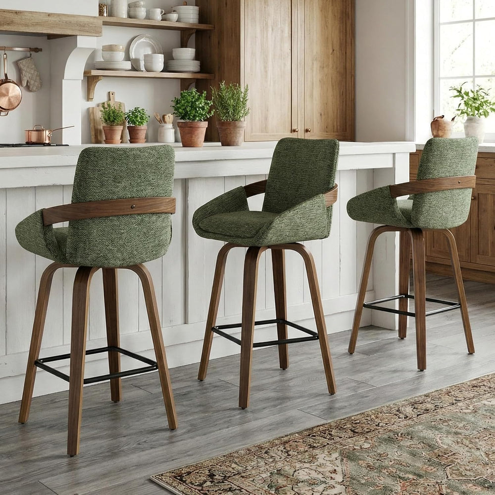 26" Swivel Counter Height Bar Stools Set of 3, Moss Green