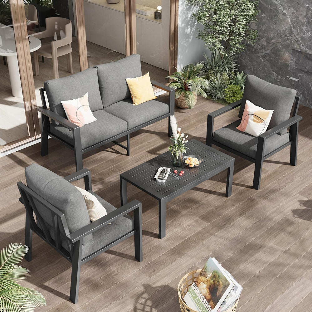 Aluminum Outdoor Patio Furniture Sets All-Weather Patio Conversation Set Sect...