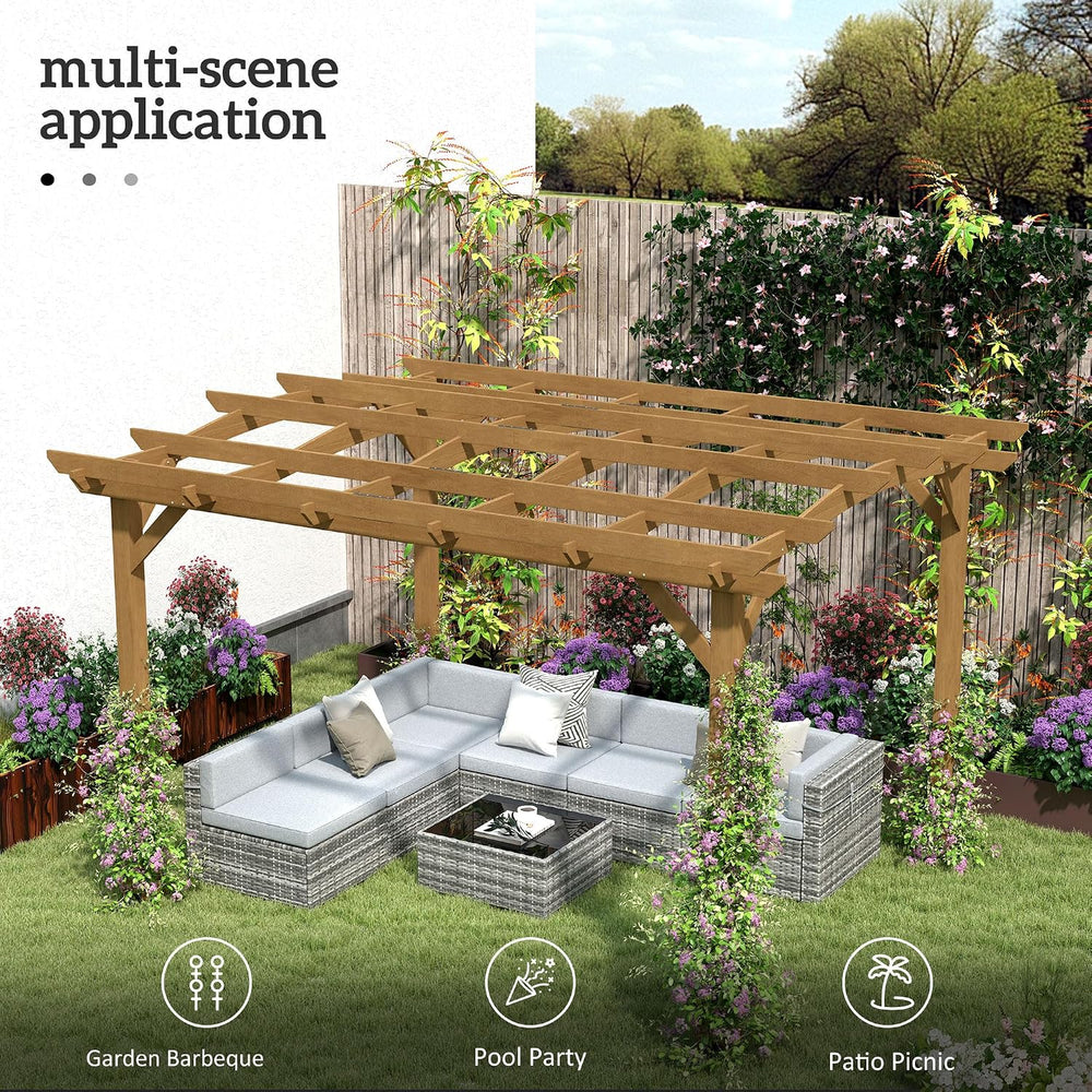 Outsunny 10' x 12' Outdoor Pergola with Arched Roof Wood Gazebo Dark ...