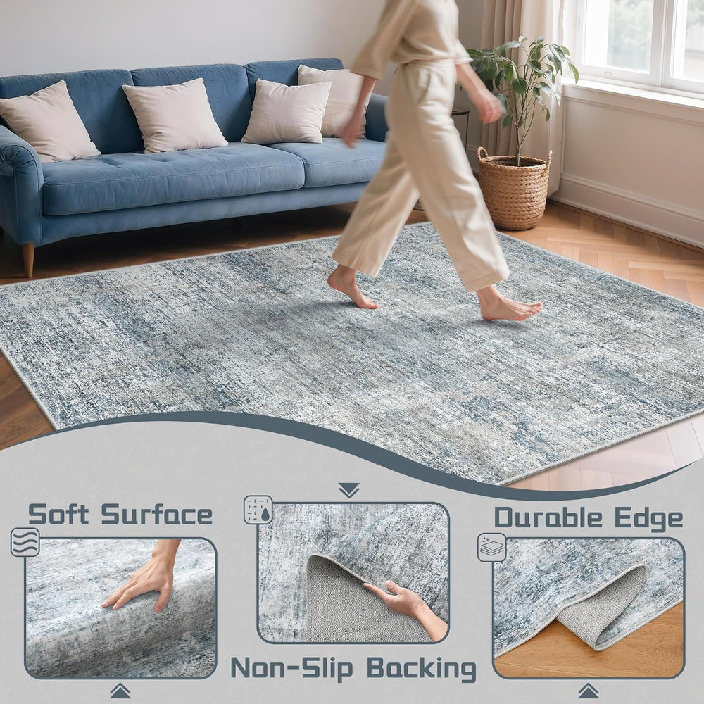 Cochyean 6x9 Area Rugs for Living Room Abstract Washable Rug, Blue Gray