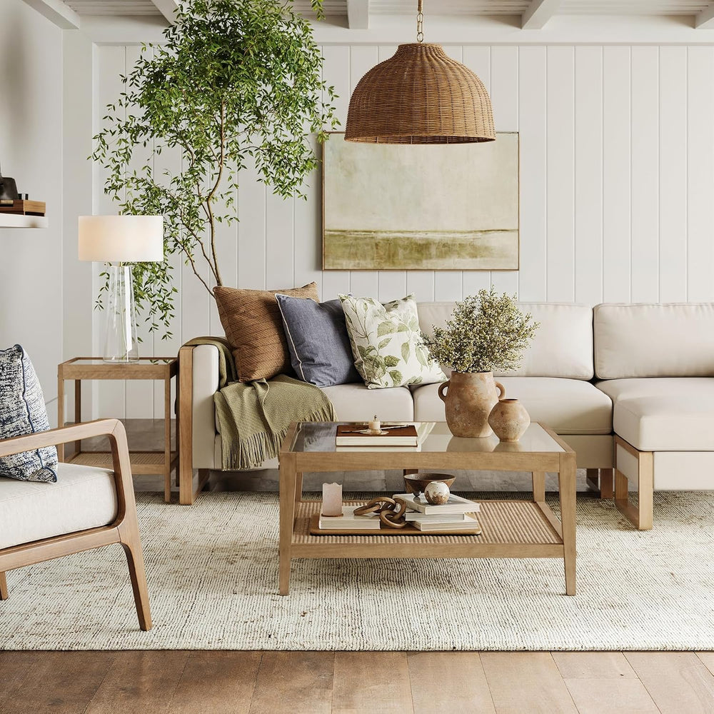 Nathan James Hayes Glass Top Coffee Table, Solid Wood Coffee Table with Glass...