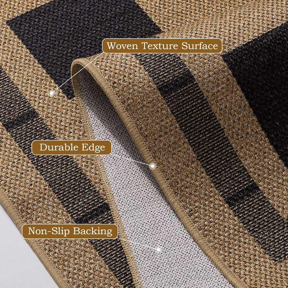 5x7 Checkered Jute Outdoor Rugs, Washable Rug for Living Room Bedroom Patio