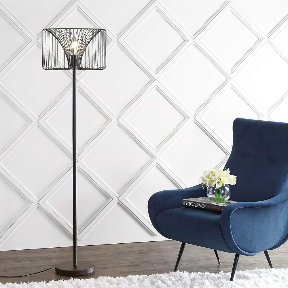 JONATHAN Y Gridley 61" Modern Industrial Metal LED Floor Lamp, Black