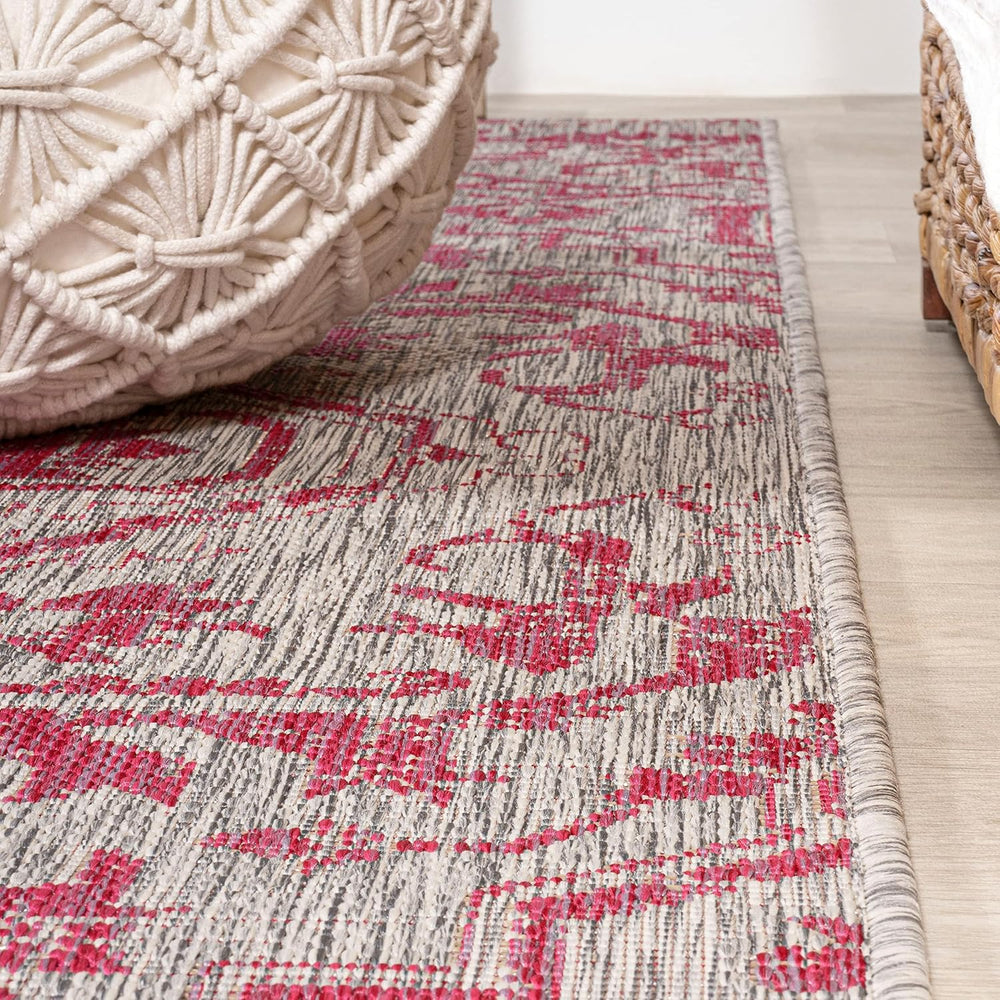 JONATHAN Y Boho Medallion Indoor Outdoor Area Rug 4X6 Light Gray/Fuchsia, Est...