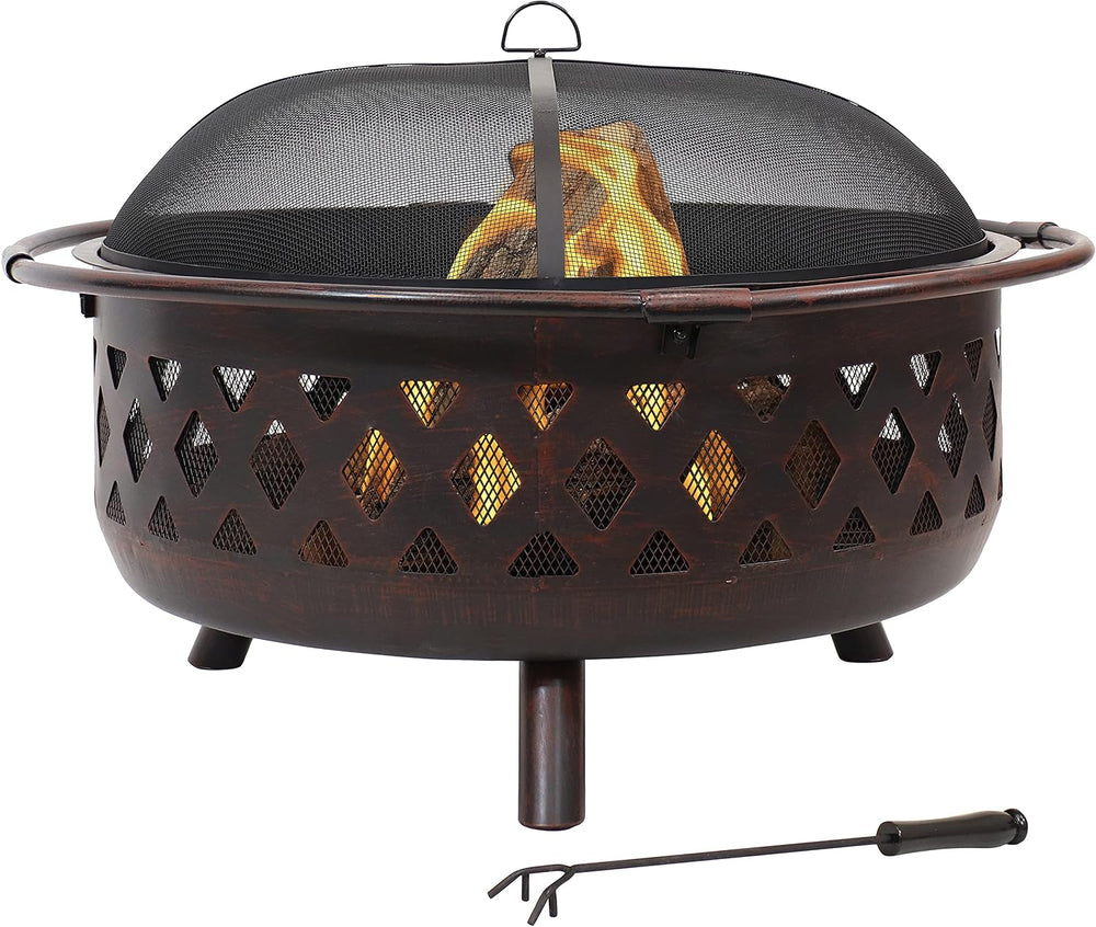 Sunnydaze Crossweave 36" Large Outdoor Fire Pit, Wood Burning, Round