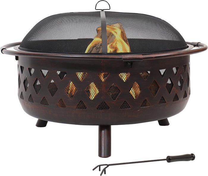 Sunnydaze Crossweave 36" Large Outdoor Fire Pit, Wood Burning, Round