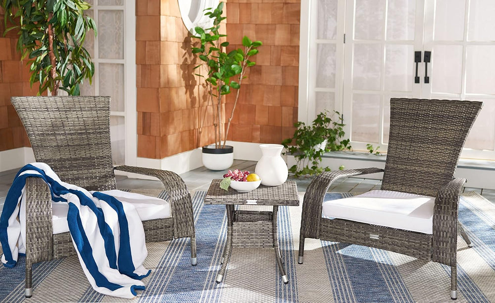 SAFAVIEH Outdoor - Edna 3-Piece Lounge Set - Grey Brown & White - Steel F...