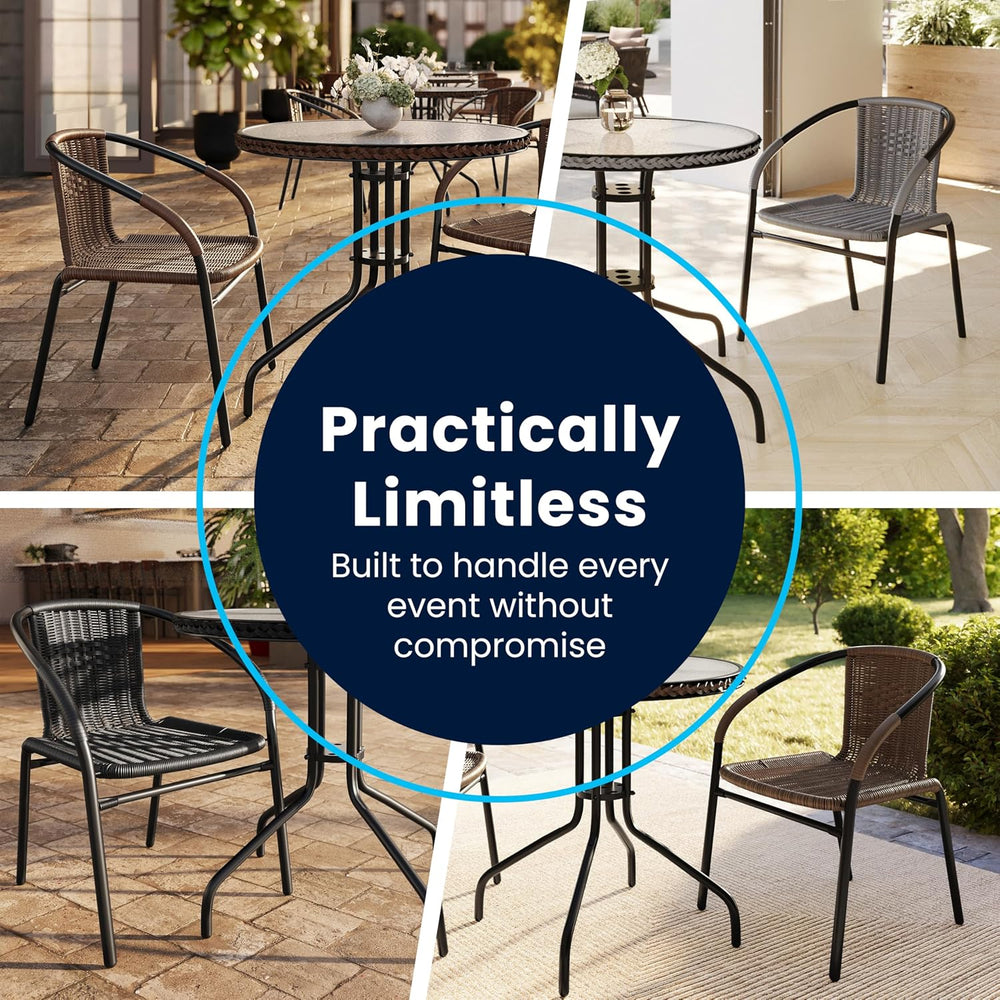 Flash Furniture Lila 28'' Round Glass Metal Table with Dark Brown Rat...