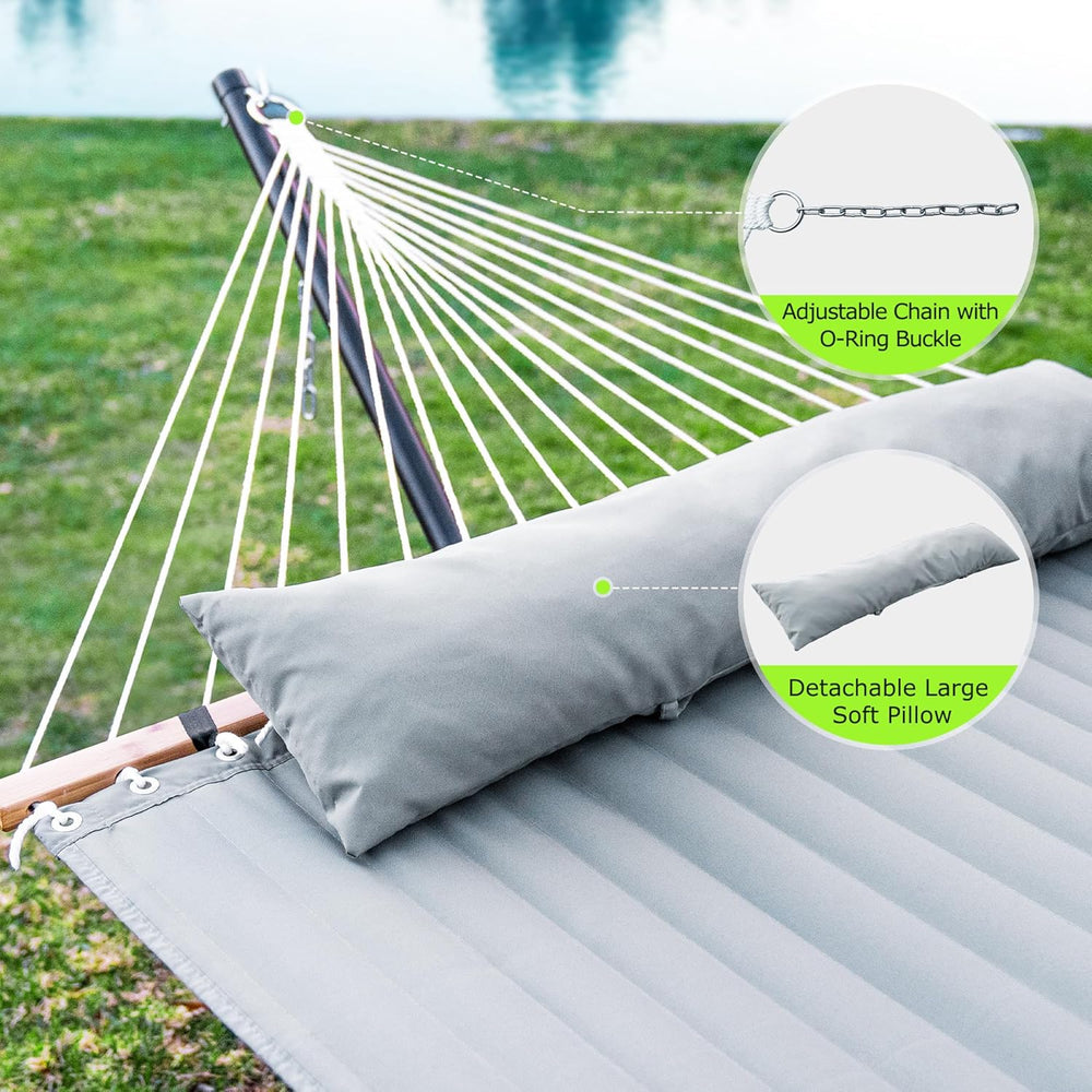 ANAGOO Double Hammock with Stand 500lbs Heavy Duty Outdoor Two Person Gray