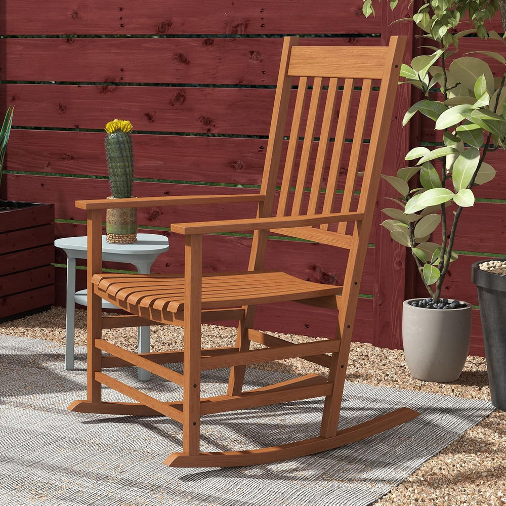 Outsunny Outdoor Rocking Chair Set of 2 High Density Wooden Rocker Teak