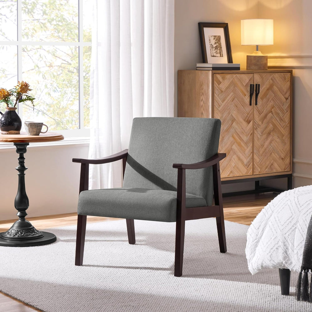 Yaheetech Accent Chair, Mid-Century Linen Fabric Armchair, Dark Gray