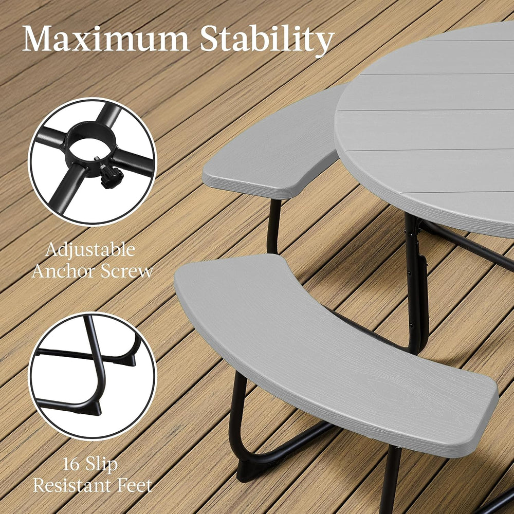 Best Choice Products 8-Person Outdoor Bench Patio Picnic Table, Circular w/ 4...
