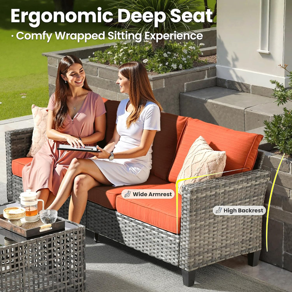 ovios 5 Pieces Patio Furniture Set, Outdoor Wicker Sofa Couch with Swivel Gli...