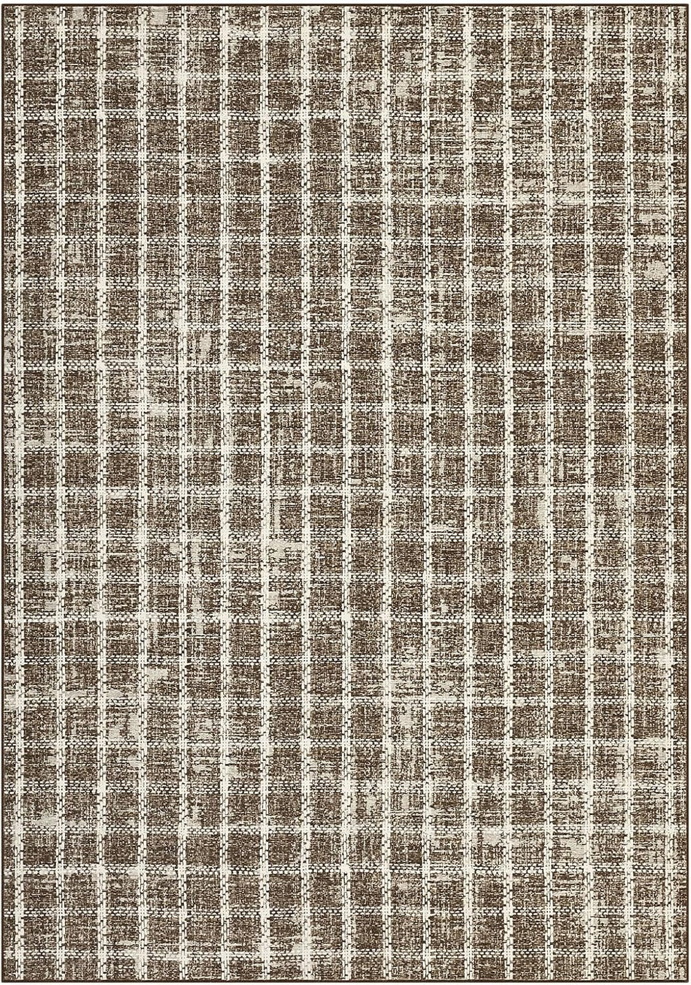 ROYHOME 6x9 Area Rug for Living Room Washable Khaki Brown Checkered Rugs