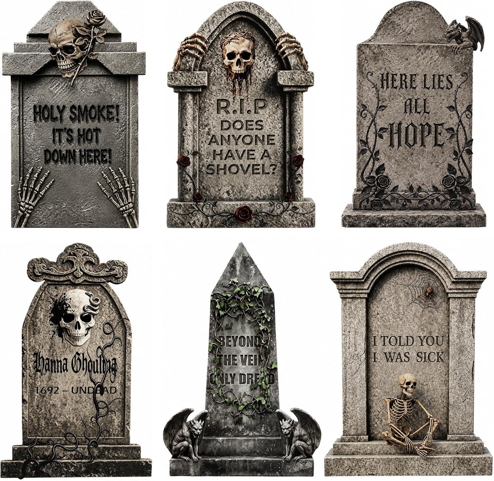 17" Halloween Tombstones Outdoor Decorations, 6 Pack Graveyard Yard Signs