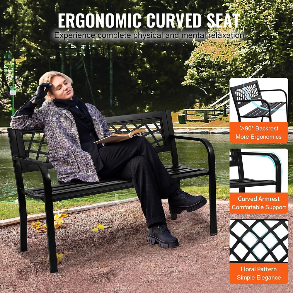 VEVOR Outdoor Bench, 46" Iron Steel Frame Garden Park Bench with Mesh Pa...