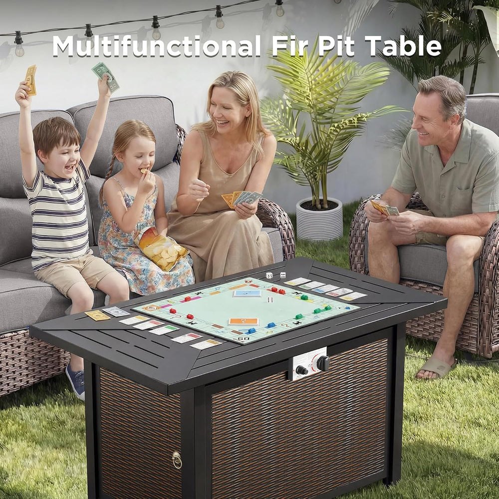 Luxury Patio Furniture Set with 42.5" Fire Pit Table, 6-Inch Thick Cushi...