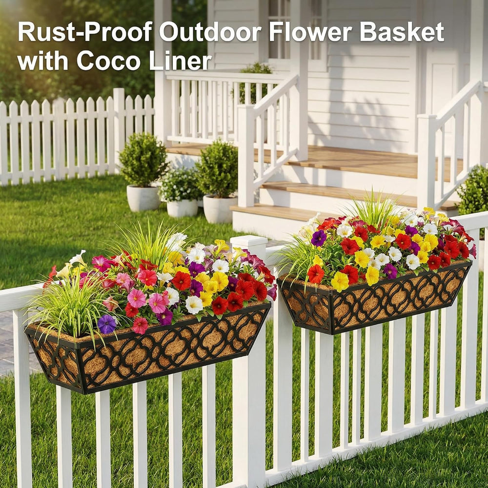 HFHOME 4 Pcs 30" Window Box Deck Railing Planter Box with Horse Trough C...