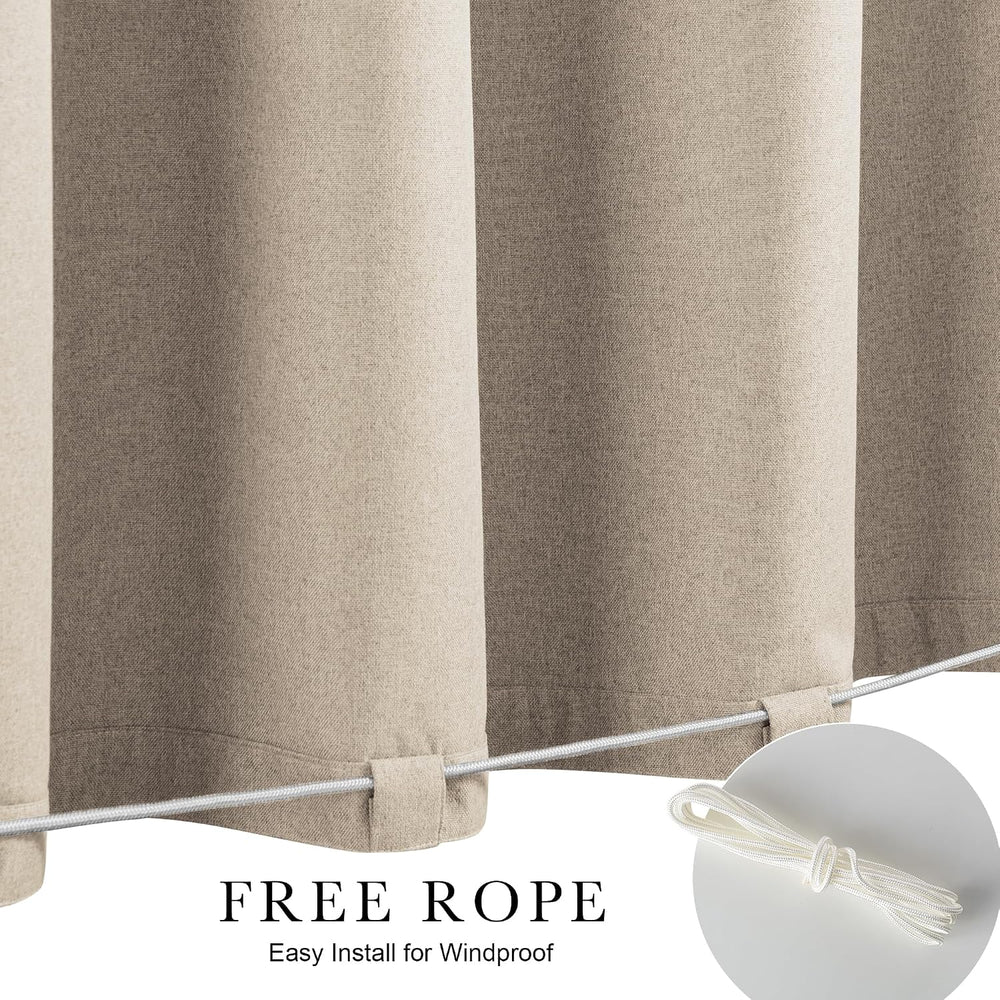 NICETOWN 100% Blackout Linen Outdoor Curtains for Patio Waterproof Set of 2