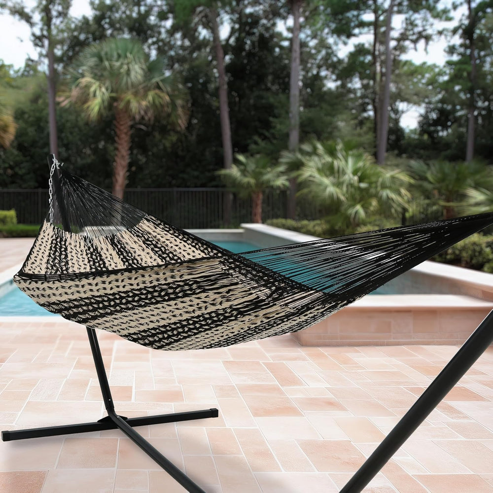 Sunnydaze Mayan XXL Double Heavy-Duty Hammock, Black/Natural