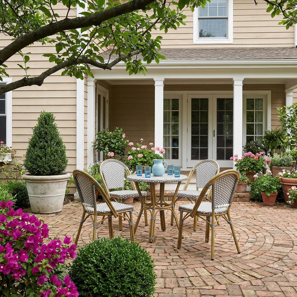 PURPLE LEAF Patio French Dining Chairs Set of 4, Bamboo Finish, Gray