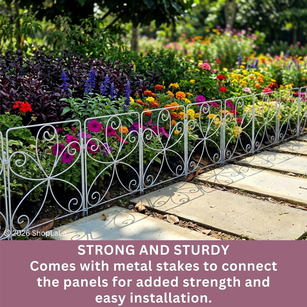 ShopLaLa Garden Fence (10 Panels) 12.5in(L) x 16.5in(H) Rustproof White Metal...
