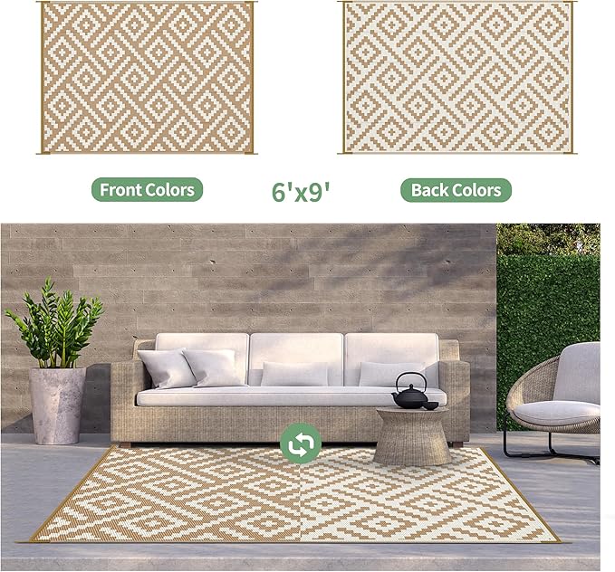 GENIMO Outdoor Rug for Patio Clearance, 6'x9' Waterproof Camping Mat,...