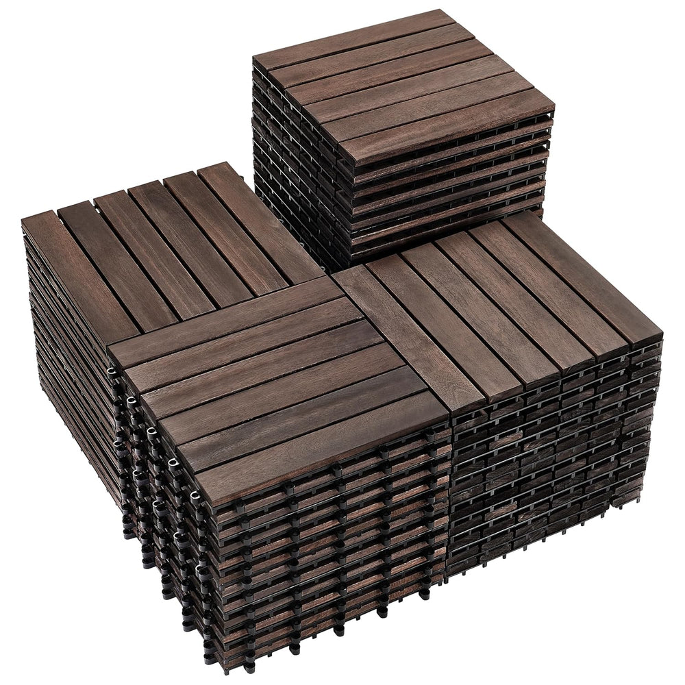 PrimeZone 54 PCS Solid Acacia Wood Interlocking Patio Deck Tiles Outdoor