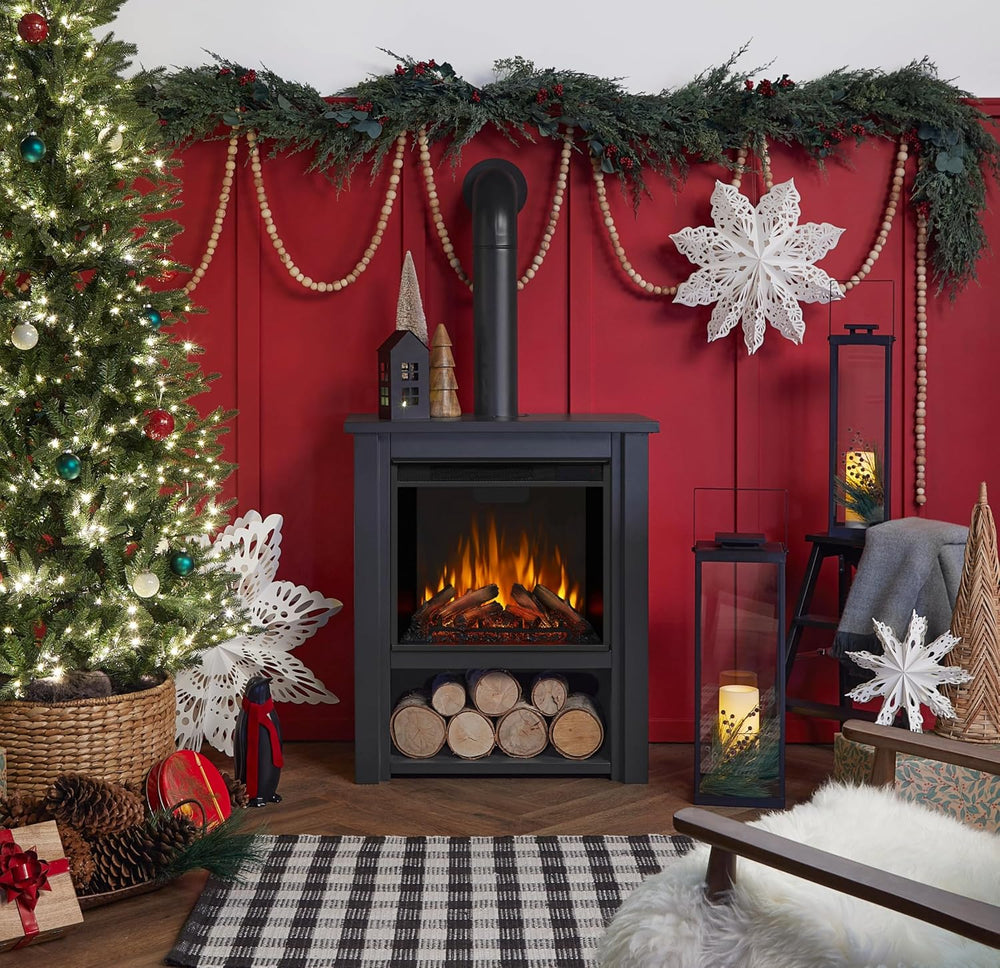 Real Flame Black Hollis Electric Fireplace - Freestanding with Remote Control...