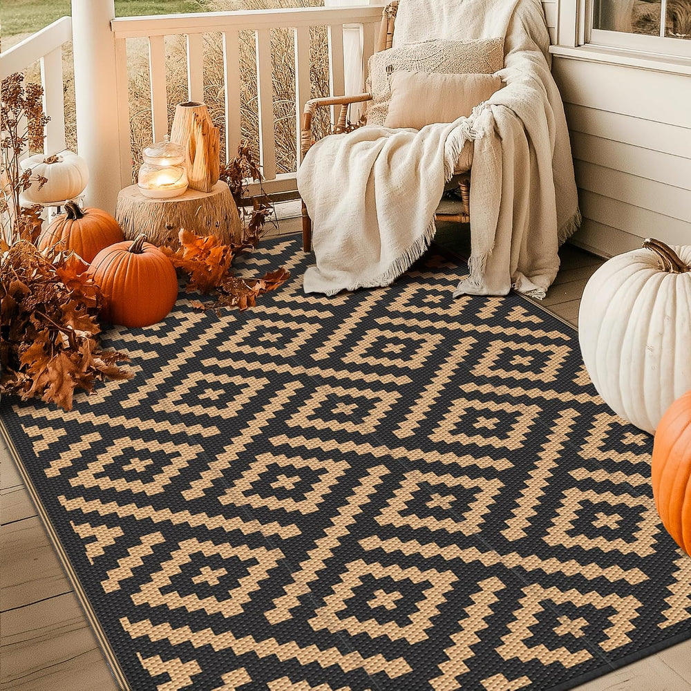 GENIMO Outdoor Rug, Waterproof Plastic Rugs for Patio, 4'x6' Black Brown