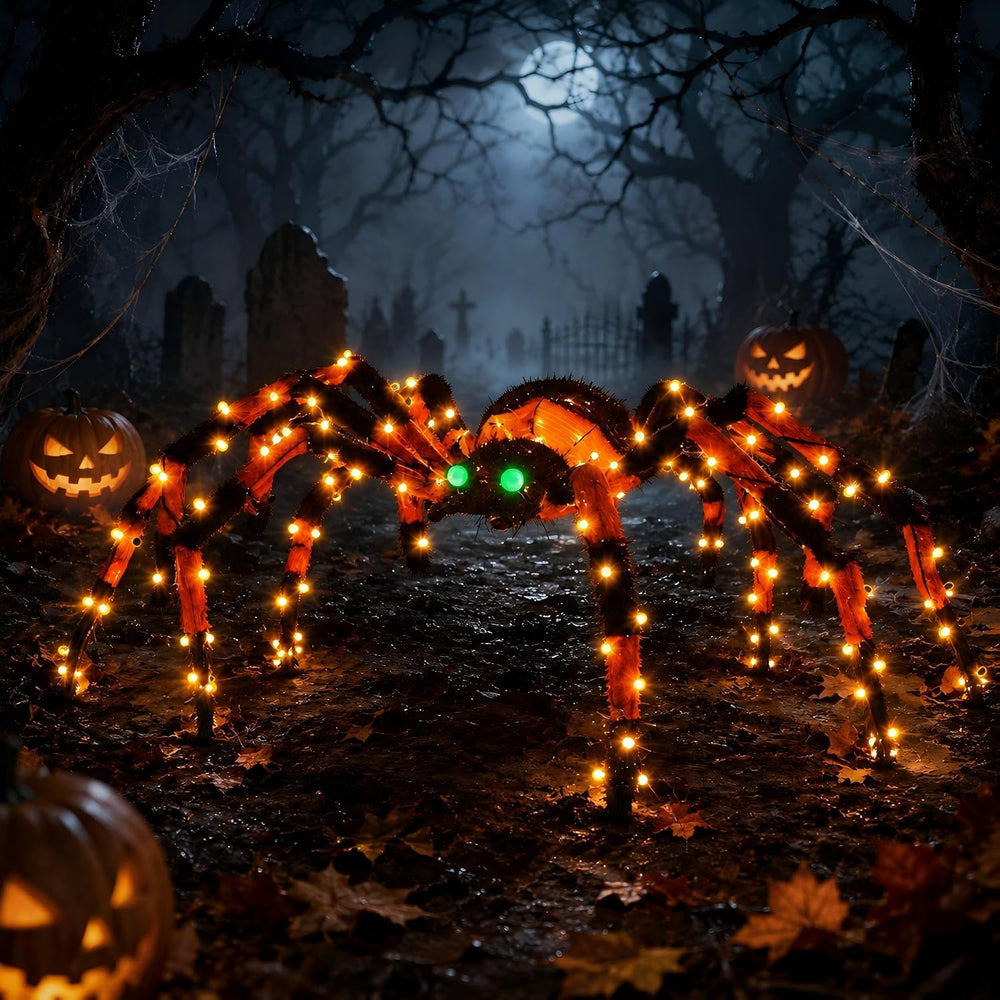 4.2Ft Giant Spider Halloween Decorations Outdoor 52" Light Up Spider wit...